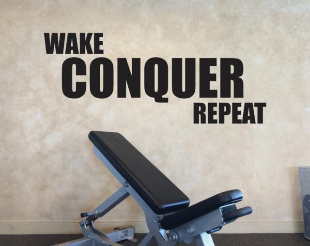 Inspirational Quote Decor, Wake Conquer Repeat, Fitness Wall Decal - image 1