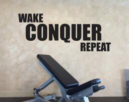Inspirational Quote Decor, Wake Conquer Repeat, Fitness Wall Decal - thumbnail 1