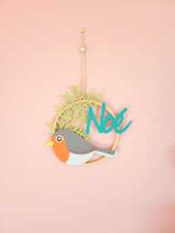 Custom Robin Wall Hanging With Name - Recycled Paper Bird Decor Handmade Nature Personalized Gift For Baby - thumbnail 1
