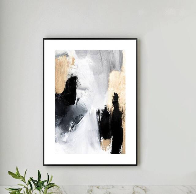 Black Grey Gold Abstract Canvas Texture Detail Wall Art Print Home Decor Poster, Lounge, Hallway, Bathroom, Kitchen, Bedroom, Decor - image 1