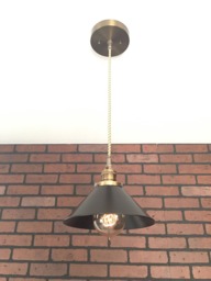 "Industrial Pendant Light -Antique Brass 8"" Black Cone Shade With Patented ""Huila Connector"