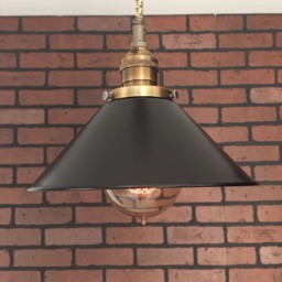 "Industrial Pendant Light -Antique Brass 8"" Black Cone Shade With Patented ""Huila Connector" - thumbnail 2