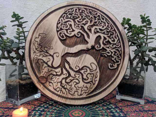 Wood Carved Yin Yang Tree Of Life Wall Art - image 1