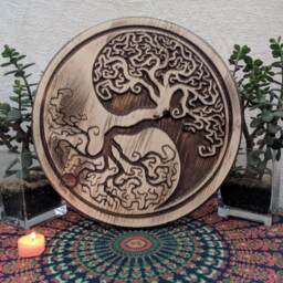 Wood Carved Yin Yang Tree Of Life Wall Art - thumbnail 4