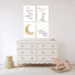 Giraffe Nursery Decor Pink & Gold Moon & Stars Art Print - thumbnail 2