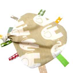 Baby Cuddly Toy, Pacifier Cloth, Soothing Cloth in Beige With Elephants, Handmade By Bab-Berlin - thumbnail 2