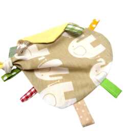 Baby Cuddly Toy, Pacifier Cloth, Soothing Cloth in Beige With Elephants, Handmade By Bab-Berlin - thumbnail 3