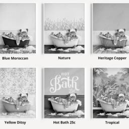 Black & White Lioness With Cub in Bath Tub Print, Lions Bathing, Funny Bathroom Animal Bathtub, Lion Tub, Whimsy - thumbnail 3