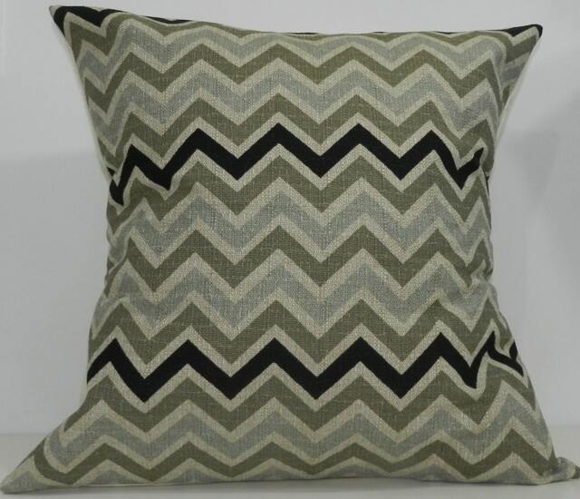 New 18x18 Inch Designer Handmade Pillow Case in Blue/Grey, Black, Khaki Chevron