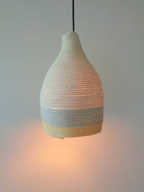 Handmade Cotton Rope Pendant Light, Striped Basket Shade - image 1