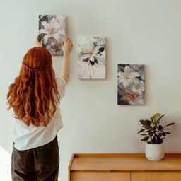 Canvas Wall Art Set Of 3 - Flowers On A Marble Background in Shades White & Black, Gray Print, Plants Decor - thumbnail 3
