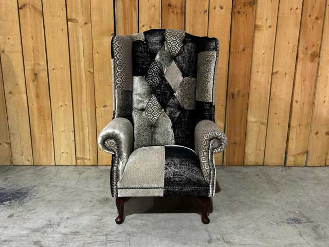 Unique Gold & Black Patterned Patchwork Chesterfield High Back Wing Chair, British Handmade - image 1