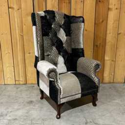 Unique Gold & Black Patterned Patchwork Chesterfield High Back Wing Chair, British Handmade - thumbnail 3