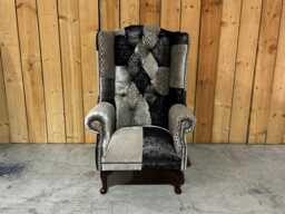 Unique Gold & Black Patterned Patchwork Chesterfield High Back Wing Chair, British Handmade - thumbnail 1
