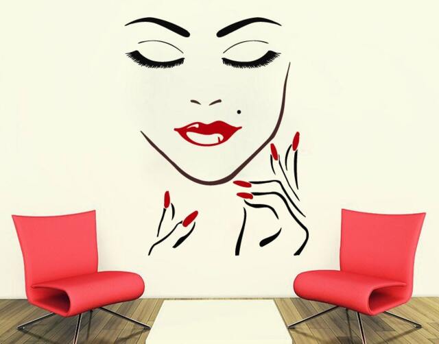 Wall Decals Beauty Salon Girl Face Hand Manicure Nail Lips Long Lashes Closeup Makeup Decal Vinyl Sticker Home Decor Ms747 - image 1