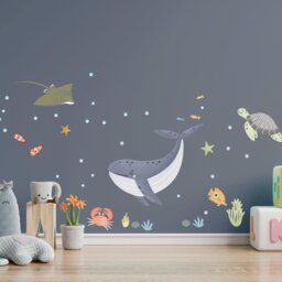 Ocean Wall Decals - Whales, Turtles, Fish, Sea Creatures For Kids Room - Reusable Fabric