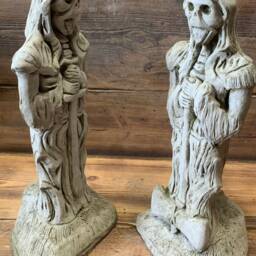 Stone Garden Large Pair Of Standing Gargoyle Gremlin Grim Reaper Statue Ornament - thumbnail 3