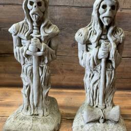 Stone Garden Large Pair Of Standing Gargoyle Gremlin Grim Reaper Statue Ornament - thumbnail 2