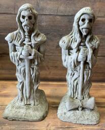 Stone Garden Large Pair Of Standing Gargoyle Gremlin Grim Reaper Statue Ornament - thumbnail 1