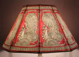 Pink Lampshade With Peacock Design -Handmade Leather-Large Lampshade