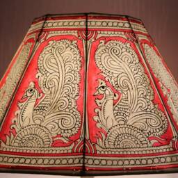 Pink Lampshade With Peacock Design -Handmade Leather-Large Lampshade - thumbnail 2