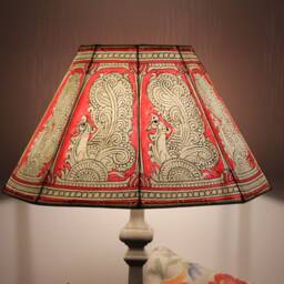 Pink Lampshade With Peacock Design -Handmade Leather-Large Lampshade - thumbnail 3