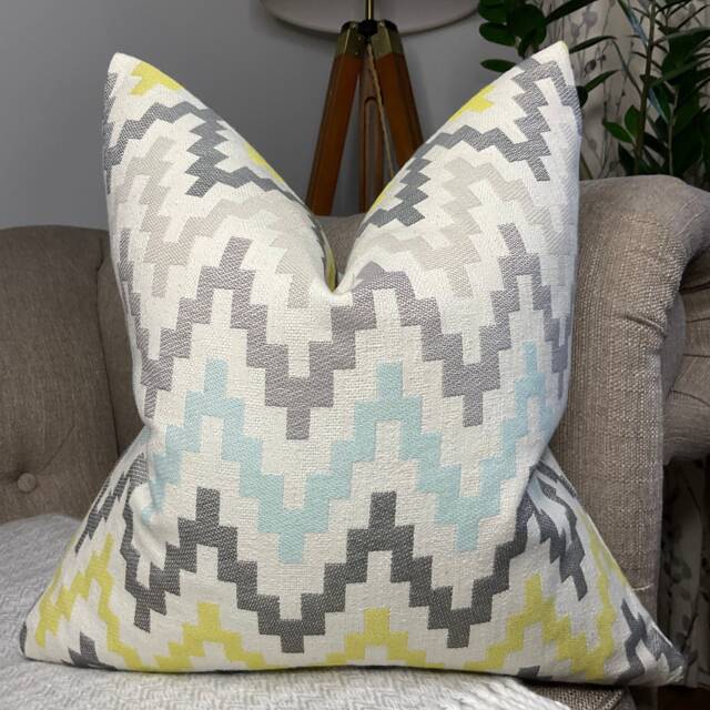 Decorative Cushion Cover - Throw Pillow For Sofa Or Bed, Clarke & Klaudia Chartreuse/Charcoal Fabric, Geometric Design - image 1