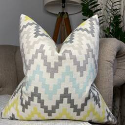 Decorative Cushion Cover - Throw Pillow For Sofa Or Bed, Clarke & Klaudia Chartreuse/Charcoal Fabric, Geometric Design - thumbnail 4