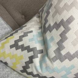 Decorative Cushion Cover - Throw Pillow For Sofa Or Bed, Clarke & Klaudia Chartreuse/Charcoal Fabric, Geometric Design - thumbnail 3