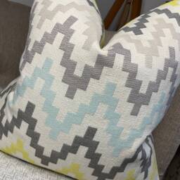 Decorative Cushion Cover - Throw Pillow For Sofa Or Bed, Clarke & Klaudia Chartreuse/Charcoal Fabric, Geometric Design - thumbnail 2