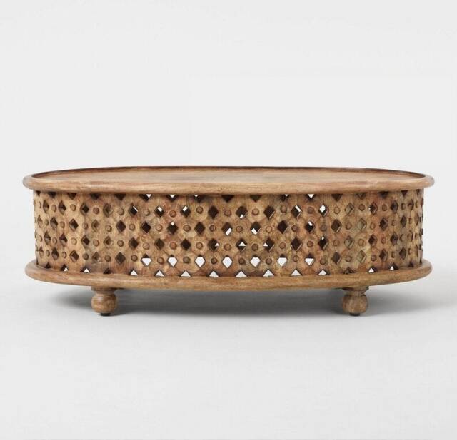 Hand Carved Mango Wood Coffee Table Indian Rosette Design - image 1