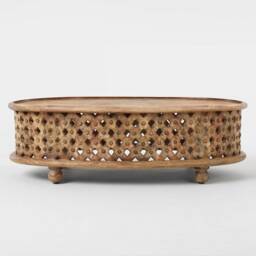 Hand Carved Mango Wood Coffee Table Indian Rosette Design - thumbnail 3