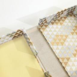Holiday Photo Box, Portfolio Postcard Ivory Gold Gray & White, Triangle Patterns Clam Shell For 4x6 Or 5x7 Photos - thumbnail 4