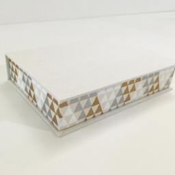 Holiday Photo Box, Portfolio Postcard Ivory Gold Gray & White, Triangle Patterns Clam Shell For 4x6 Or 5x7 Photos - thumbnail 2