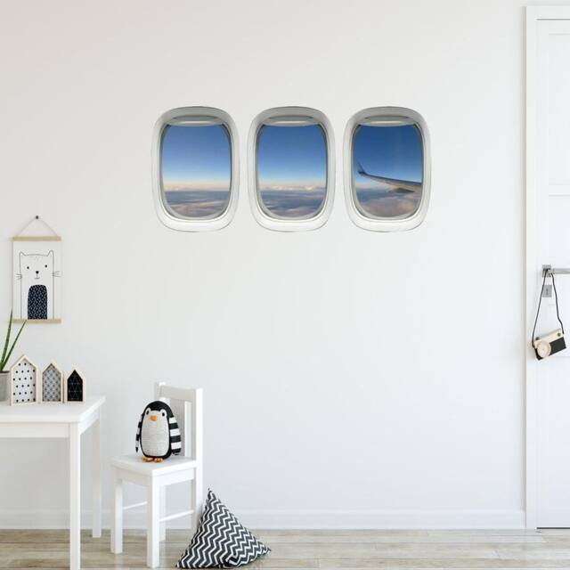 Aircraft Wall Decal, Airplane Window Aviation Sticker Decor Wing Aerial View - Vwaq-Ppw28 - image 1