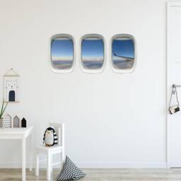 Aircraft Wall Decal, Airplane Window Aviation Sticker Decor Wing Aerial View - Vwaq-Ppw28 - thumbnail 1