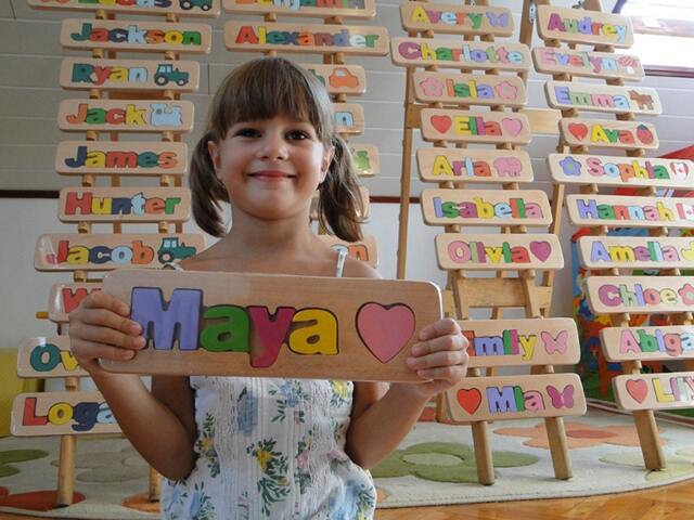 Personalized Name Puzzle, Custom Wooden Letter Gift, Newborn Free Engraving Message, Maya - image 1