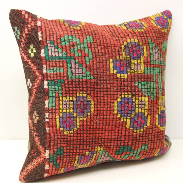 Handmade Kilim Pillow Cover 20x20, Retro Living Room Decor - image 1