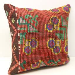 Handmade Kilim Pillow Cover 20x20, Retro Living Room Decor - thumbnail 1