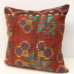 Handmade Kilim Pillow Cover 20x20, Retro Living Room Decor - thumbnail 3
