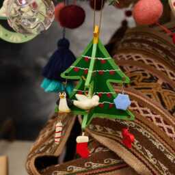 Little Decorated Christmas Tree Wood Ornament, Handcrafted Holiday Charm, Handmade Decor - thumbnail 2