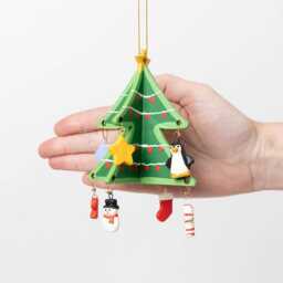Little Decorated Christmas Tree Wood Ornament, Handcrafted Holiday Charm, Handmade Decor - thumbnail 4