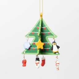 Little Decorated Christmas Tree Wood Ornament, Handcrafted Holiday Charm, Handmade Decor