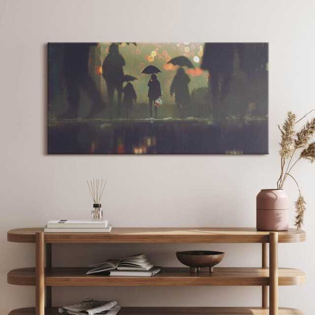 People With Umbrellas Canvas, Wall Art Picture, Gray Decoration, Canvas - image 1