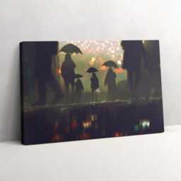 People With Umbrellas Canvas, Wall Art Picture, Gray Decoration, Canvas - thumbnail 2