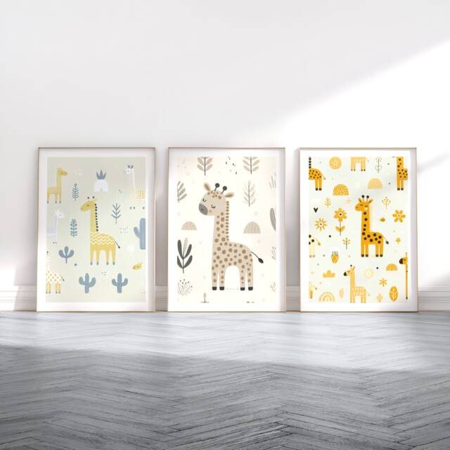 Giraffe Print Set - 3 Scandinavian Style Artwork - Retro Wall Art Scandanavian Design Scandi Animal Pattern Decor Nordic Home Poster - image 1