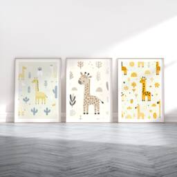 Giraffe Print Set - 3 Scandinavian Style Artwork - Retro Wall Art Scandanavian Design Scandi Animal Pattern Decor Nordic Home Poster - thumbnail 1