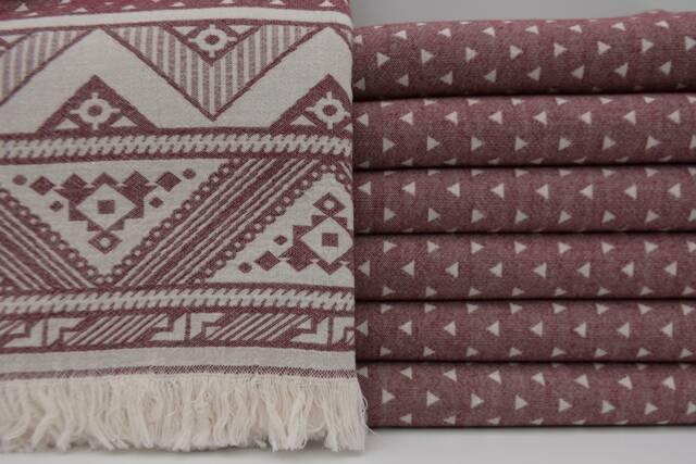 "Turkish Towel, Geometric Desing Towel, Aztec Towel, Burgundy Towel, Double Face Towel, 36""x70" - image 1