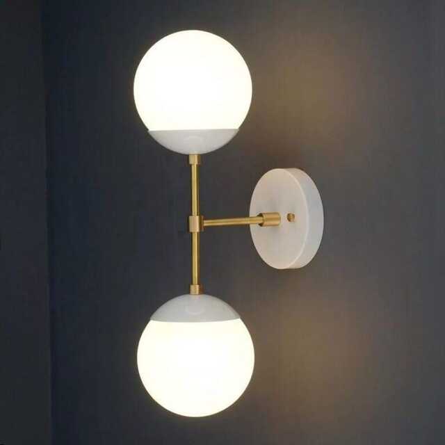 Mid Century Modern Globe Wall Sconce - Brass & White Glass Vanity Light - image 1
