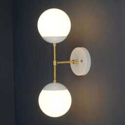Mid Century Modern Globe Wall Sconce - Brass & White Glass Vanity Light - thumbnail 1